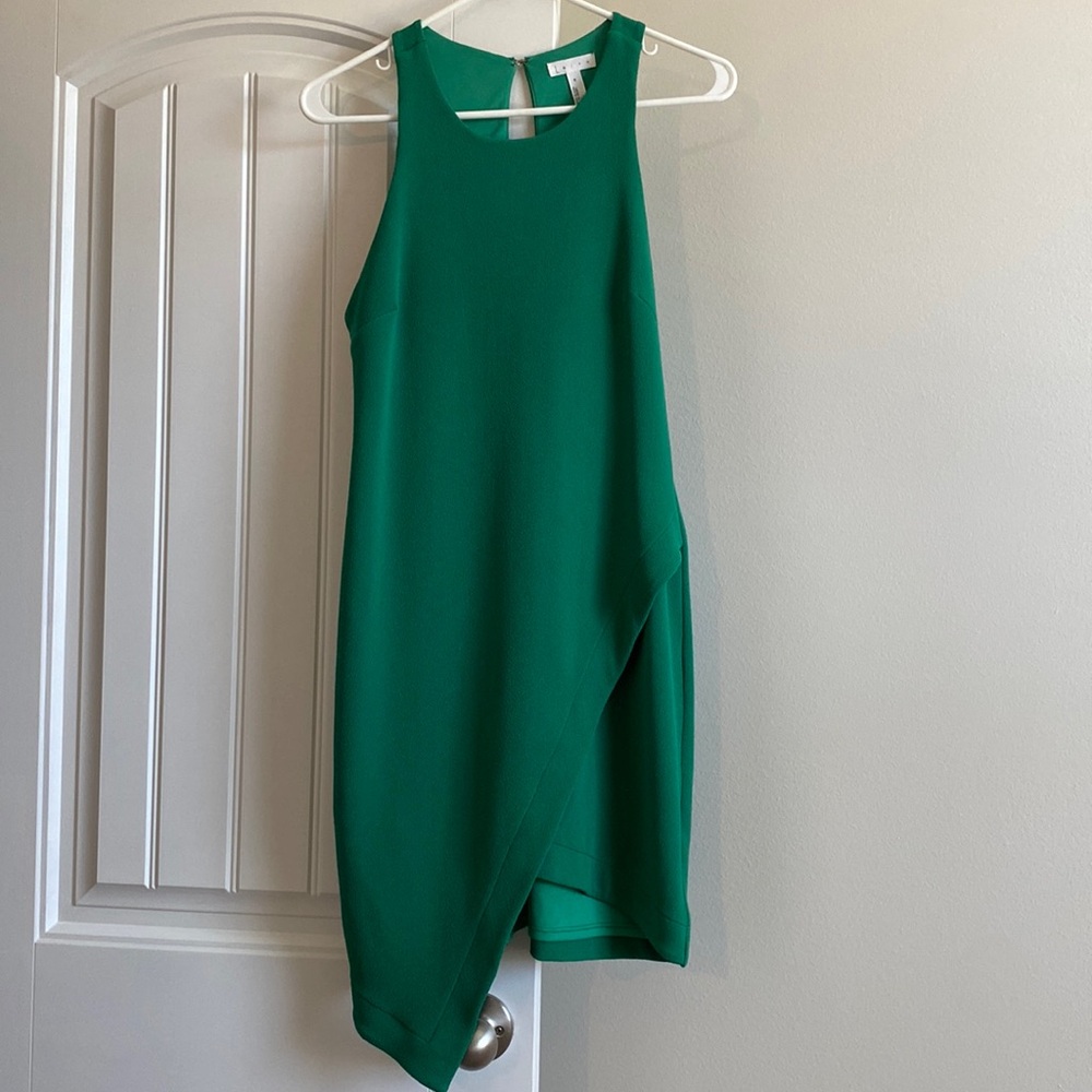 Leith green shift dress with front slit detail